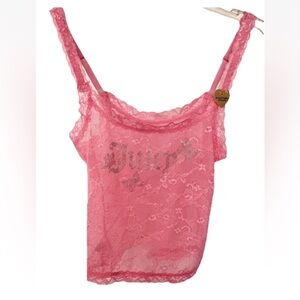 Juicy Couture Pink Lace Cami(only) Rhinestone Logo Adjust.Straps Sz M New JC8658